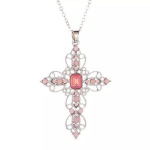 NEW Pink Pendant Crystal Cross Necklace